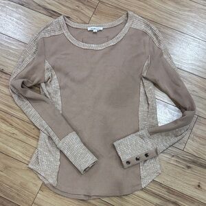Beige Long Sleeve Top with Button Detail